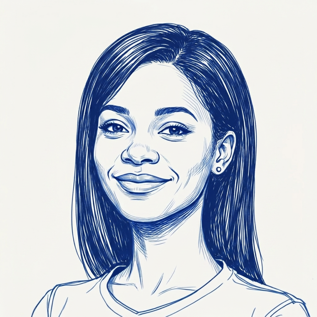 Blue sketch portrait of Denise